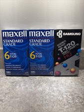 Mix Maxell VHS T-120 Standard Grade 6 Hour EP Blank Videocassette Lot of 3 Tape picture
