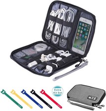 Estuche Bolso Organizador De Cables Audifonos Teléfono, Cable, Tableta Negro NEW picture