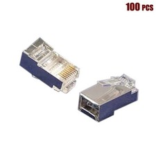 100x CAT5E RJ45 Ethernet LAN Network Shielded Plug Connector Stranded Wire Gold picture
