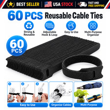 Cable Ties Reusable 60 Pack 6 Inch Adjustable Cord Straps Nylon Wire Organizer picture