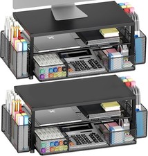 Desk Organizer and Accessories, 2-Tier Riser with Drawer and 2 Pen Holders, L... picture
