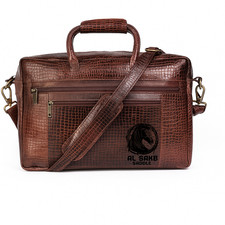 Premium Genuine Leather Laptop Bag | Crocodile Pattern | Brown Briefcase picture