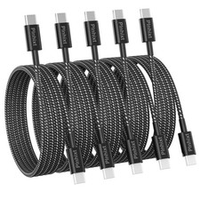 USB C to C Cable 5Pack 6FT 60W Nylon Braided Type C Fast Black and White picture