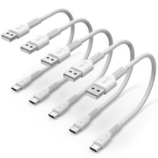 Umefly 1ft 5 Pack Durable USB A to Type C 3A Fast Charging 1 Feet, White  picture