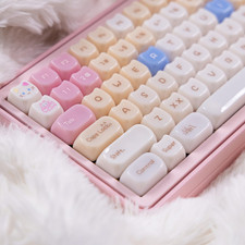 Crystal Keycaps Pink Cat 130 Keys Transparent Mao Profile Mechanical Keyboard picture