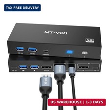 MT-VIKI 8K Displayport KVM Switch 2 in 1 Out DP1.4 with 4 USB 3.0 Ports, Support picture