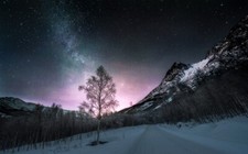 Landscape nature long exposure winter road norway starry Custom Gaming Mat Desk picture