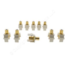 10pk Leviton Almond Blue Center Quickport Gold Coax Cable Connector Jack 40831-A picture