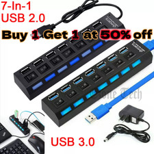 7 Port USB 2.0 / 3.0 Hub Splitter Adapter High Speed For PC Laptop Mac Desktop picture