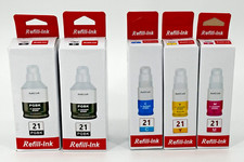 NEW Set of GI-21 Printer Ink Refill Bottles ~ C+M+Y (70 ml) + 2 Black (170 ml) picture