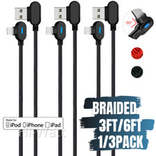90 Degree Angle Elbow Data 3/6Ft USB Charging Cable For iPhone 13 12 11 X 8 7 6 picture