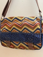 FOSSIL Crossbody Messenger Bag Striped Easy Clean Coated Canvas Travel Laptop picture