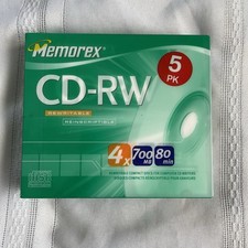New Sealed Memorex CD-RW 5PK, 700MB, 4X, 80 Min Audio Record Time, Vintage 2004 picture