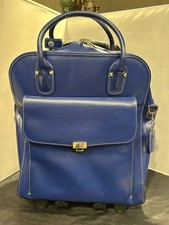 McKlein La Grange Blue Leather Vertical Detachable Wheeled Ladies Briefcase picture