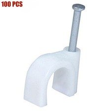 100 Pcs 10mm Plastic Circle Cable Clips Wire Organizer with Steel Nail White picture
