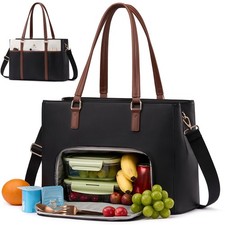 Lunch Bag for Women, Leather Laptop Tote Bag with Insulated Lunch Compartment... picture