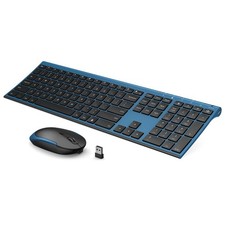 Vssoplor Wireless Keyboard and Mouse, Rechargeable Ultra Slim, Black Blue picture