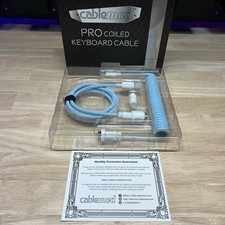 *CableMod Pro Coiled Keyboard Cable w/ Aviator Connector - Light Blue / White* picture