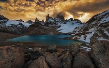 Landscape mountains lake sunset nature clouds argentina Custom Gaming Mat Desk picture