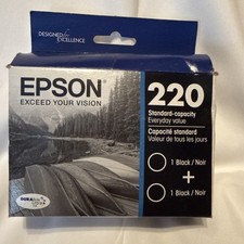 Genuine Epson 220 Black Ink Cartridges 2PK Standard Capacity Exp 05/2020 picture