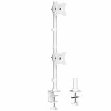 VIVO White Dual Computer Monitor Desk Mount, Vertical Array, 2 Screens up to 34