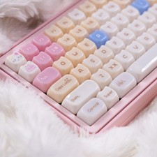Crystal Keycaps Pink Cat 130 Keys Transparent Mao Profile Mechanical Keyboard picture