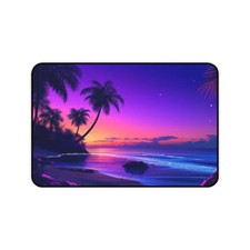 Neon Tropical Beach Desk Mat | Sunset Palm Seascape Mousepad picture