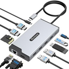 HOROTRE USB C HUB 12-IN-1 DOCKING STATION DUAL MONITOR 2 HDMI VGA RJ45 - SILVER picture