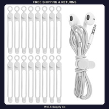 16 Pcs Silicone Cable Ties, 4.2-Inch Adjustable Cord Organizers - White picture