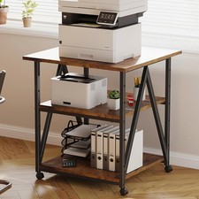 3-Tier Rolling Printer Stand with Storage Industrial Cart Brown picture
