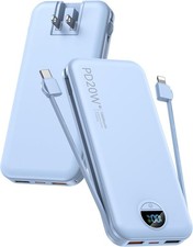 10000mAh PD20W Power Bank Built In Cables Wall Plug Blue picture