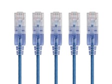 SlimRun Cat6A Ethernet Patch Cable Network RJ45 Stranded UTP 30AWG 3ft Blue 5pk picture