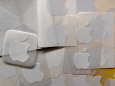 Genuine OEM Apple White Logo 29 Stickers / Decals and 2 Apple Logo Cloths, New picture