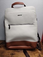 BOSTANTEN Leather Backpack Laptop Bag Travel Casual Computer Beige Brown  picture