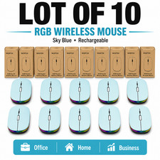 Lot of 10 WISFOX Sky Blue RGB Wireless Mouse Rechargeable 1600 DPI USB picture