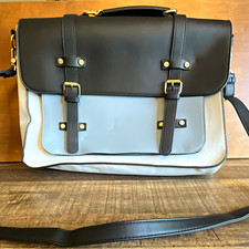 ECOSUSI Gray/Black Faux Leather 15in Laptop Messenger Bag Padded Zipper Strap picture