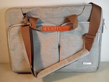 Lacdo Laptop Case Computer Bag Light Gray Brown Trim - Pristine Cond.   picture