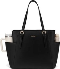 LOVEVOOK Laptop Tote Bag Women Black Leather Briefcase Work Computer Bag New picture