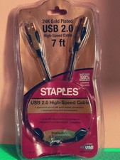 STAPLES 24K Gold Plated 7 ft USB 2.0 High Speed Computer Cable 577157 NEW picture