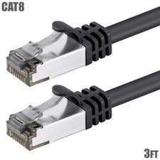 3FT Cat8 RJ45 Network LAN Ethernet S/FTP Shield Patch Cable 2GHz 40G 26AWG Black picture