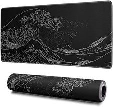 Japanese Gaming Mouse Pad Abstract Black Mouse Pad 31.5x11.8 Inch Black Sea Wave picture