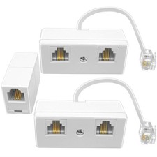 NECABLES 2+1Pack 2pcs Phone Jack Splitter 1 to 2 and 1pc Phone Line Coupler picture