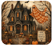 Halloween Mouse Pad Home Sweet Haunted Home Plaid Ghost Pumpkins Gothic 9x7 picture
