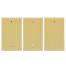 3x Ivory Blank Standard 1-Gang Outlet Wall Plate Smooth Face Mounting Hardware  picture