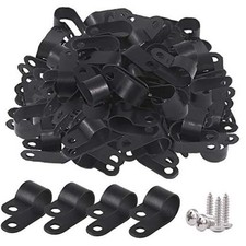 Glarks 120Pcs 1/2 Inch Black Nylon Screw Mounting R-Type Cable Clip Wire Clamp picture
