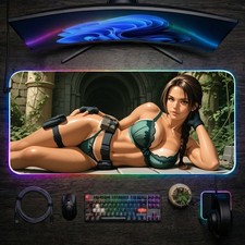 Lara Croft RGB LED Desk Mat – Tomb Raider Girl, Huge HD Print, Gaming Glow picture