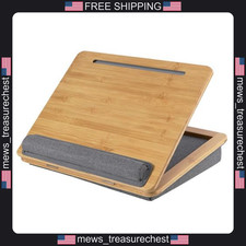 Adjustable Bamboo Laptop Lap Desk with Cushion and Phone Holder picture