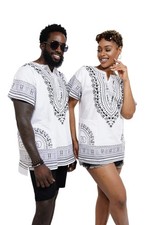 Dupsie's White African Print Unisex Dashiki Shirt Suitable for Festivals, Concer picture