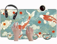 Koi Fish Desk Mat Set Carp Mousepad Gaming Mouse Pad and Keyborad Wrist Rest ... picture