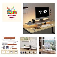 Elegant White Wood & Acrylic Monitor Stand with LED Light Riser - 31.5 Inches picture